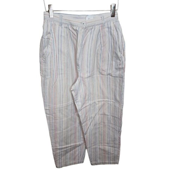 Vintage 80s White Stag Pants Womens Size S White Striped Pleated Mom - Picture 2 of 7